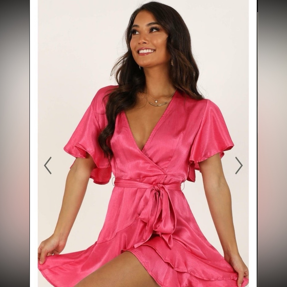 ALL I WANT TO BE RUFFLE MINI DRESS IN HOT PINK SATIN (ShowPo dress)